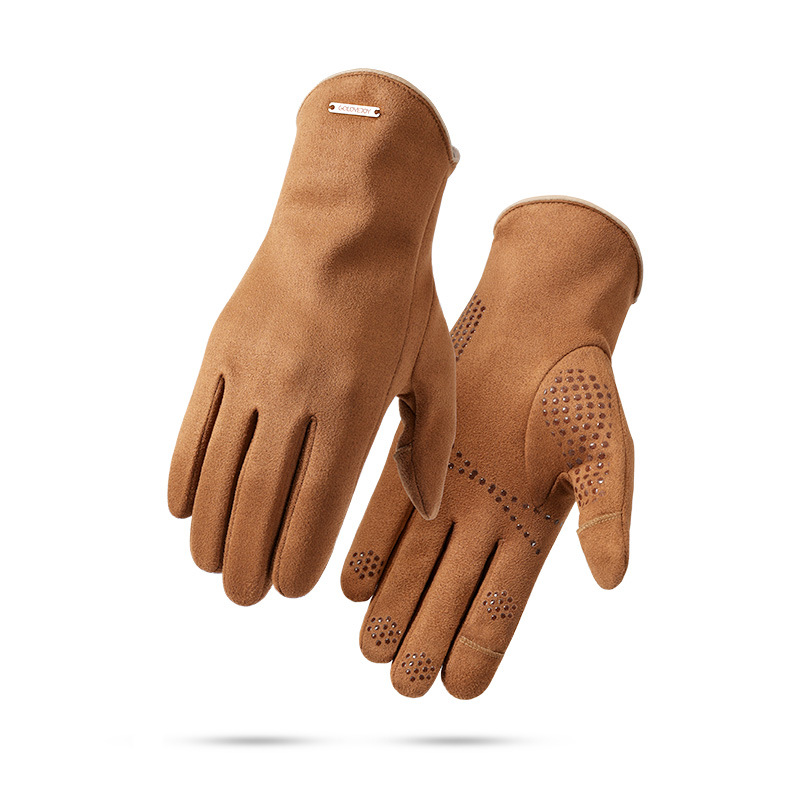 Guantes de gamuza de invierno para hombres y mujeres con forro polar cálido ciclismo Otoño e Invierno lindo pantalla táctil guantes de cuero impermeable dedo abierto