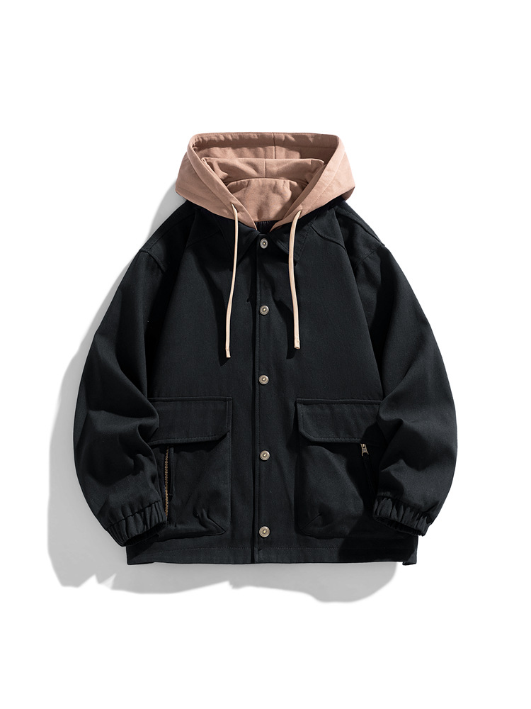 가을 2024 새로운 가짜 투피스 재킷 (씻은 고양이의 눈 직물) 미국 작업 복고풍 재킷 코트 폭