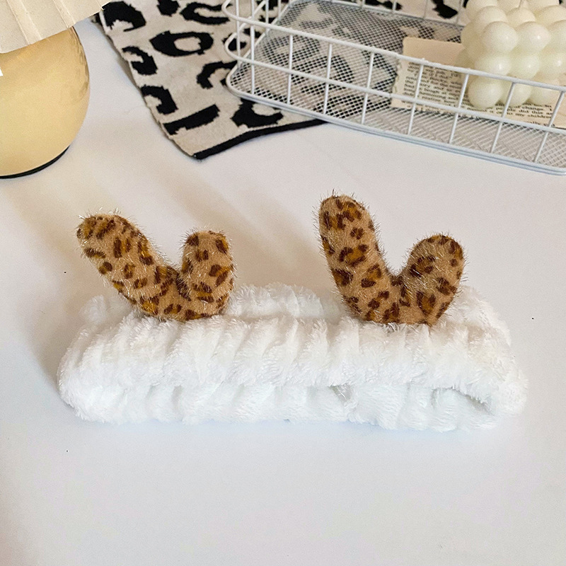 Estilo coreano lindo de La felpa de leopardo asta de impresión banda de pelo Internet Celebrity cangrejo pies banda de pelo femenino lavado de cara belleza diadema de borde ancho accesorios para el cabello