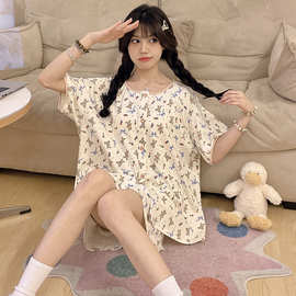 卡通ins图案纯棉睡衣女夏季短袖短裤可爱甜美软妹夏天家居服套装