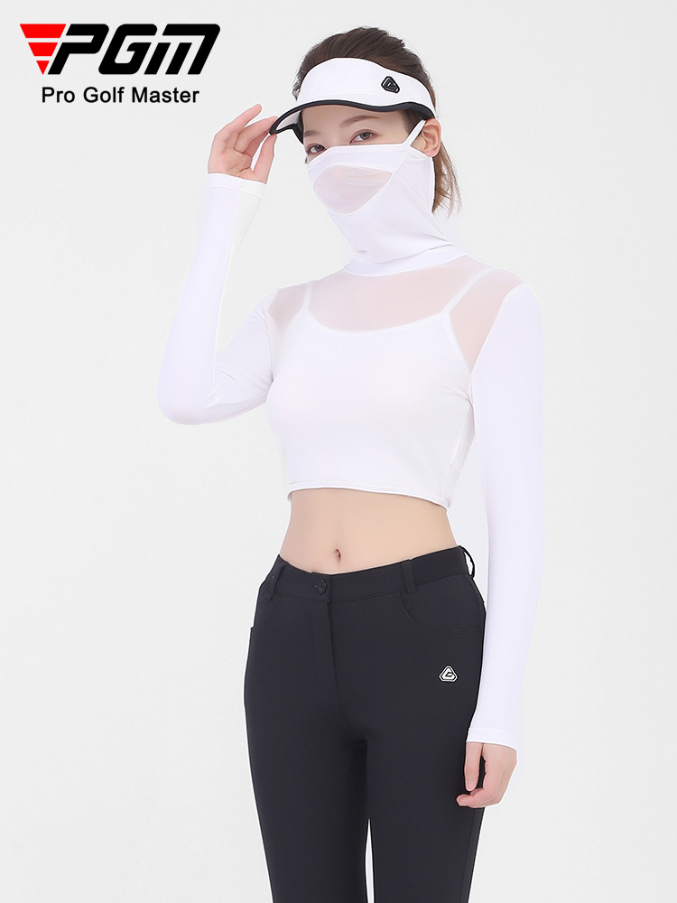 Áo chống nắng golf nữ tay lỡ dáng dài chất lụa mềm — Nửa Áo sơ mi cơ sở YF204 (có mặt nạ), YF203 cổ tròn băng lụa tay áo nửa đáy