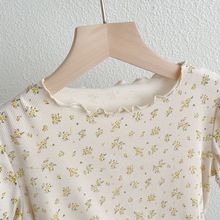 女童夏装T恤儿童新款韩系小碎花洋气宝宝木耳边半袖冰丝薄款上衣