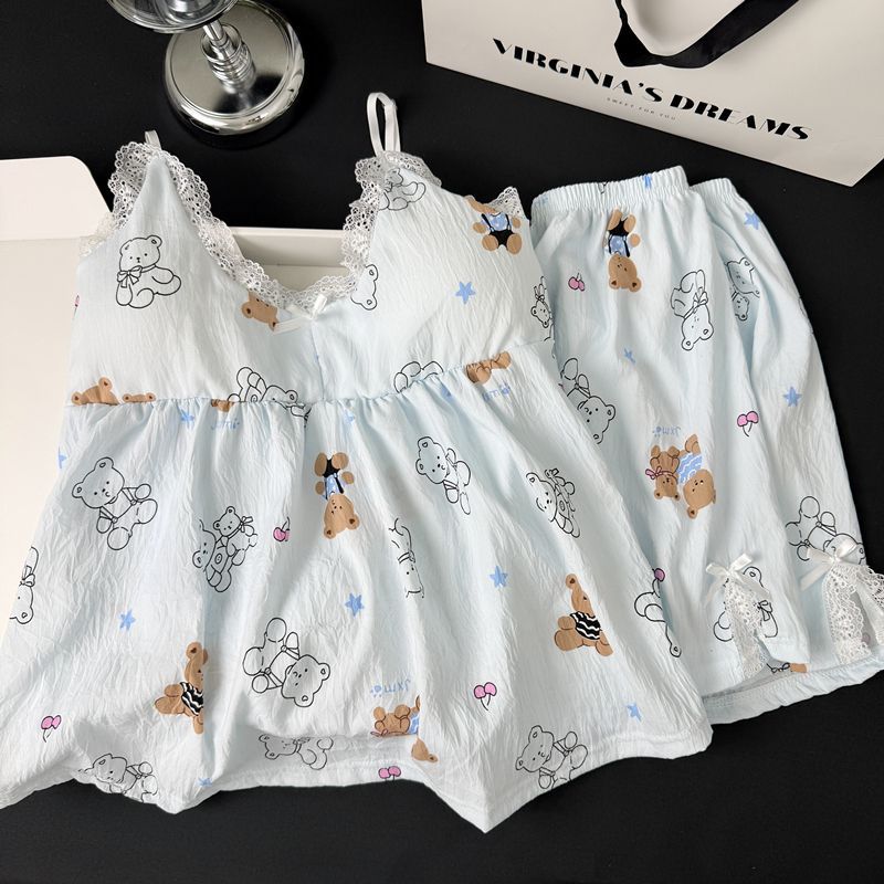 Al por mayor transfronterizo con cojín de pecho pijama de verano nubes de algodón se puede usar con pantalones cortos de dibujos animados conjunto de ropa de casa
