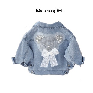 2024 Spring and Autumn Girls Denim Jacket Spring Jacket Lace Kitten Korean Style Fashionable Casual Denim Jacket T20