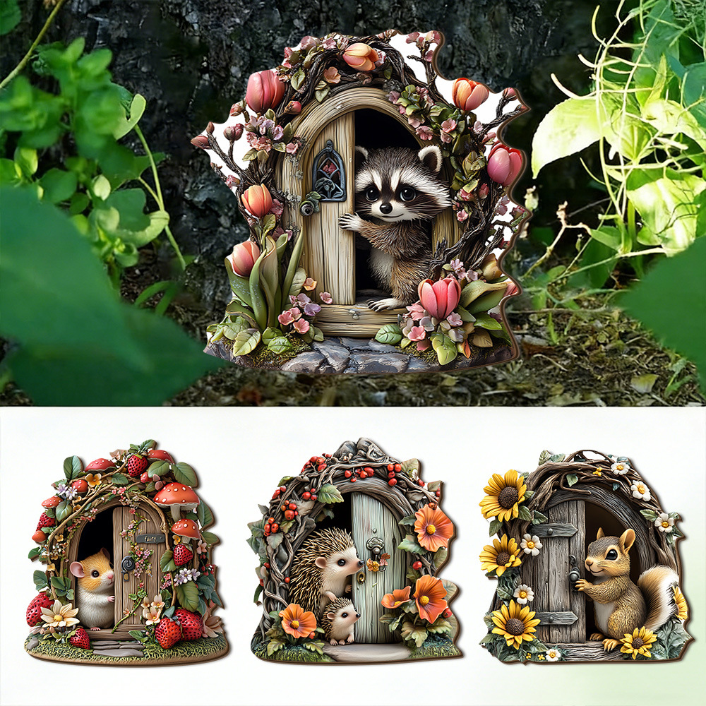 Decoración colgante creativa puerta de hadas puerta jardín micro paisaje diseño de artesanía de madera 2D decoración de la atmósfera del hogar