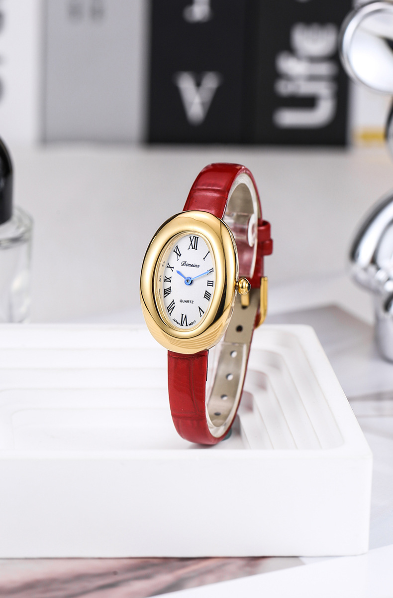 26g Weight Tempered Glass Mirror Material Genuine Leather Strap Material Watch Classification Pointer Display Type Buckle Buckle Style Oval Dial Shape Holiday, Daily Occasion Quartz Movement Solid Color Pattern All Seasons Season Women's Gender Vacation, Simple Style Style Vacation Simple Style Solid Color Buckle Quartz Watch Women's Watches 2