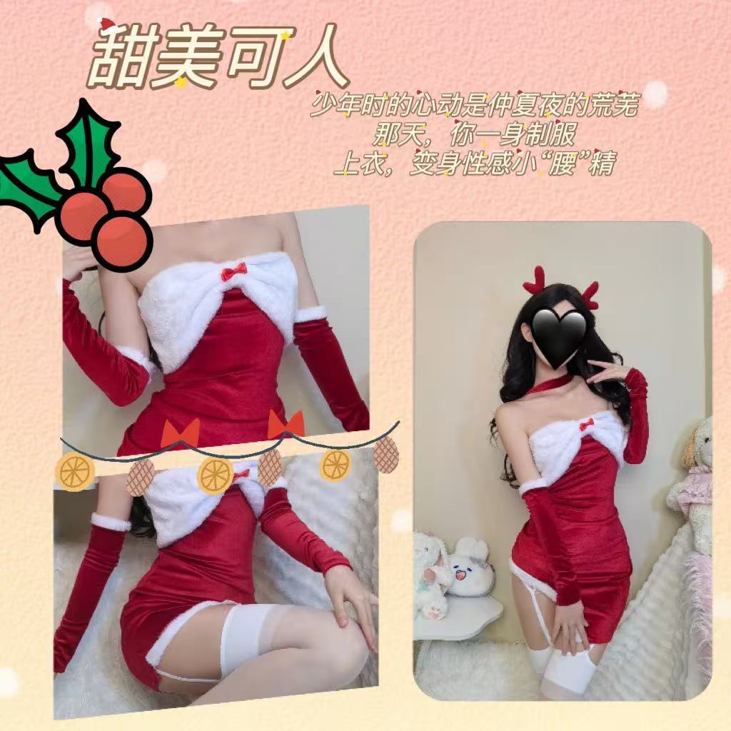 Christmas Bunny Costume Set with Dress, Gloves, Ears and White Garter — detail image 5
