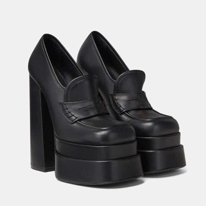 2022 punta cuadrada color sólido bajo-top de las mujeres de doble capa de la plataforma ultra-alto talón grueso talón sólido zapatos de moda de color