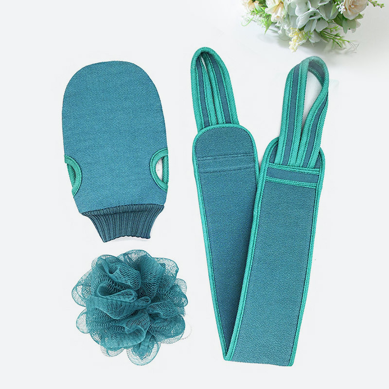 Bath flower back strip bath towel set mud gloves Bath back ball back strip bath towel three-piece set