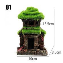 水族箱鱼缸造景/植绒躲避屋树根小房子假山酒桶/树脂工艺品