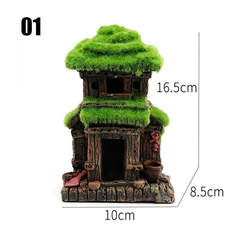 水族箱鱼缸造景/植绒躲避屋树根小房子假山酒桶/树脂工艺品