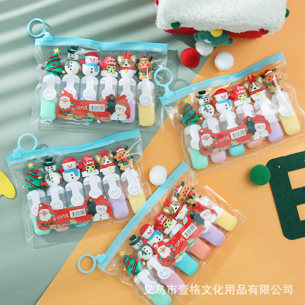 Navidad Mini traje de resaltador de 6 colores de estilo de dibujos animados de aspecto alto marcador de color de estudiante marcador clave