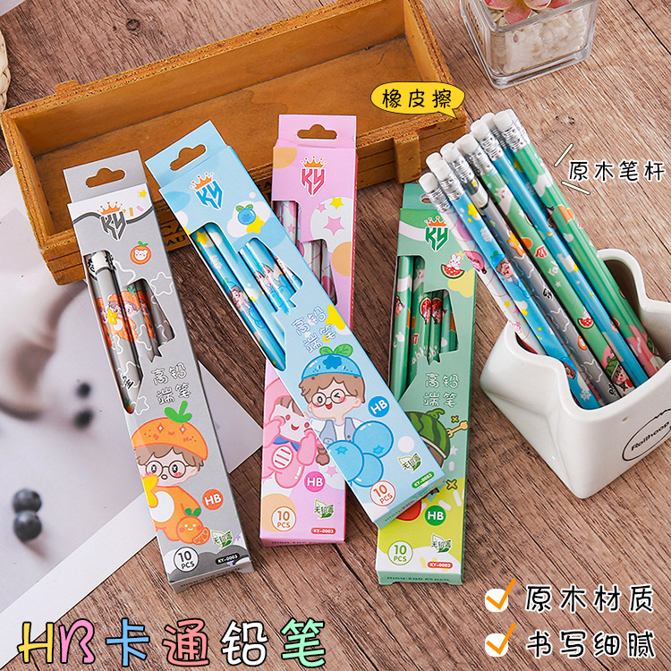 High-Quality Boxed Pencils Hb Wooden Pencils Creative Set of 10 Triangular and Round Barrel Transfer Film Pencils Wholesale