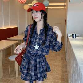 松驰慵懒风撞色格子衬衫女秋季宽松百搭长袖防晒开衫休闲衬衣上衣