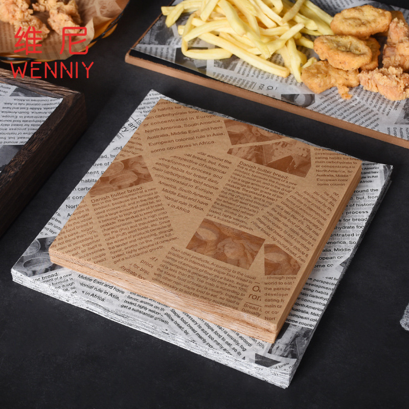 维尼烘培印花防油纸正方形英文报纸三明治汉堡托盘烤盘铺吸油垫纸