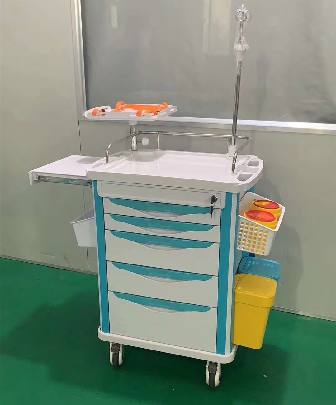 ABS手推急救车放除颤仪双开门五抽屉治疗车服药车护士站用静音轮