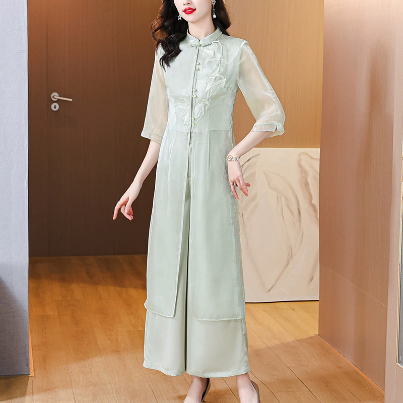 Hanfu улучшенная версия весенне-летнего ношения с 2024 женским чонсам темперамент новый китайский стиль женского платья дзен костюм