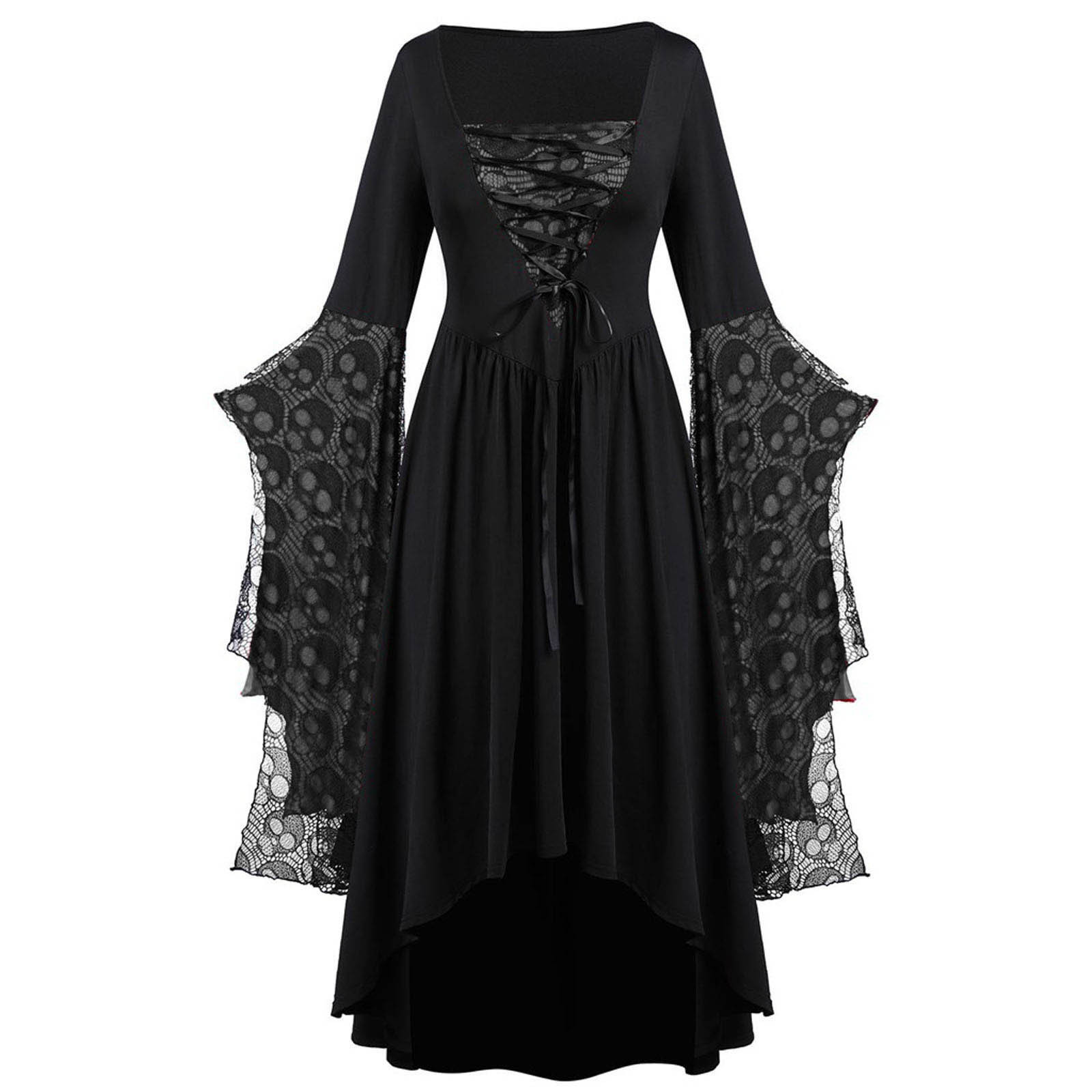 Women's Ball Gown Vintage Style Square Neck Printing Nine Points Sleeve Skull Maxi Long Dress Party Festival display picture 2