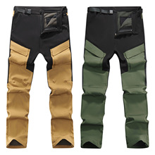 户外冲锋裤男士大码秋冬季防风防水加绒加厚运动软壳登山长裤跨境