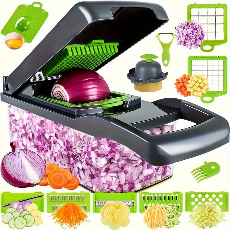 Multi-functional vegetable cutting artifact cross-border Amazon kitchen 16-in-1 dicer and grater set vegetable chopper