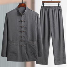中老年人唐装男长袖冰丝套装爸爸春夏装中式太极服汉服新中式唐装