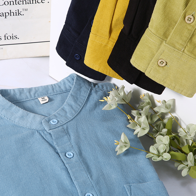 Spring Japanese Fresh Corduroy Shirt Men's Trendy Retro Striped Velvet Small Coat Korean Casual Long sleeved Shirt_voghion.com