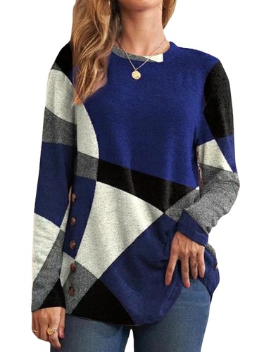  European and American Autumn/Winter Amazon Independent Station New Women's Clothing French Cashmere Contrast Color Print Long Sleeve T-Shirt Top