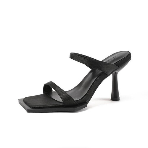 Ins viral slim black high heels for women 2025 summer new wine glass heel chain high heeled sandals one strap