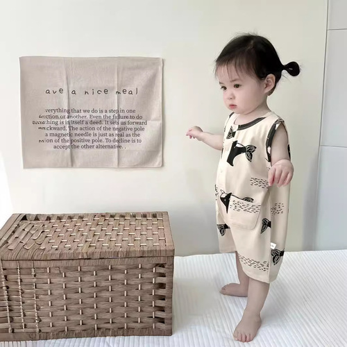 Chic Baby Outfit Summer Dress for Girls Thin Clothing, Cute Crawling Suit for Baby Boys Pure Cotton Sleeveless Onesie