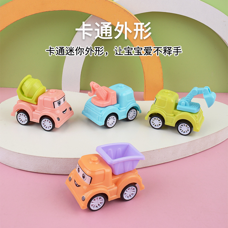 Fábrica al por mayor de dibujos animados mini pull back vehículo ingeniería juguete deslizante excavadora grúa niña niño bebé puesto