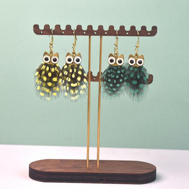 6g Weight Alloy Ear Needle Material Drop Earrings Classification 1 Pair Quantity Casual Occasion Alloy Material Owl Pattern Women's Gender Plating Design Ethnic Style Style 1 Pair Ethnic Style Owl Plating Alloy Feather Drop Earrings 5
