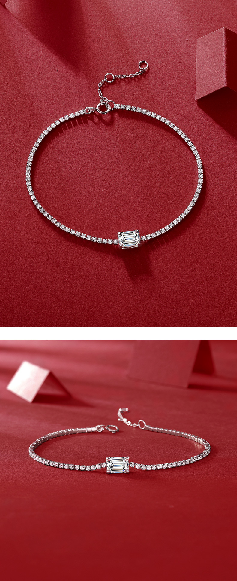 Elegant Square Sterling Silver Moissanite Tennis Bracelet In Bulk display picture 1