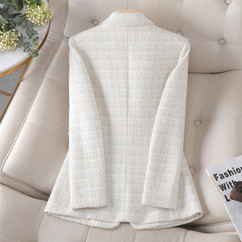 Chaqueta de Traje a Cuadros de Tweed para Mujer Lana Sin Planchado para Otoño e Invierno