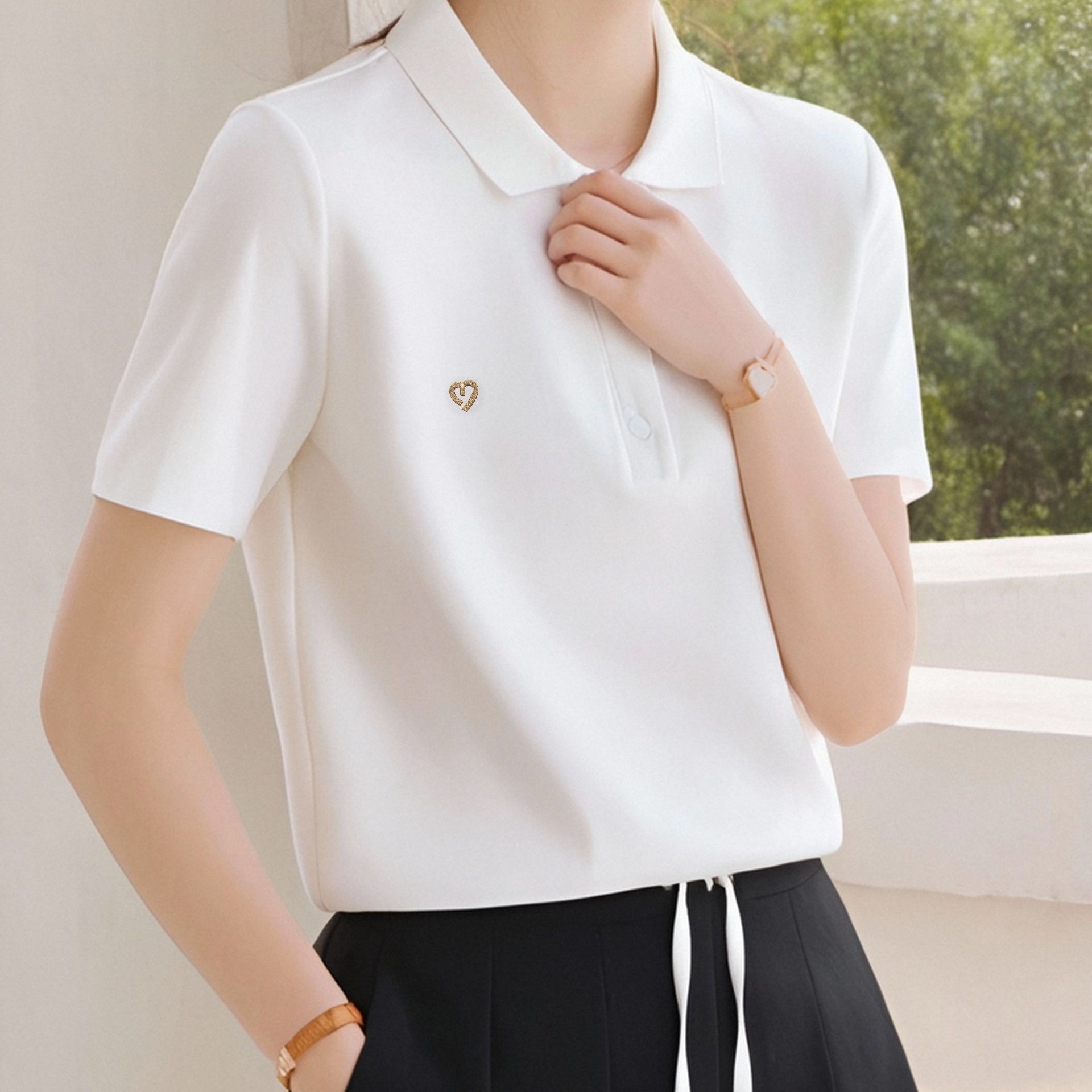 新品夏天设计感休闲通勤纯色短袖t恤女气质宽松显瘦百搭套头上衣