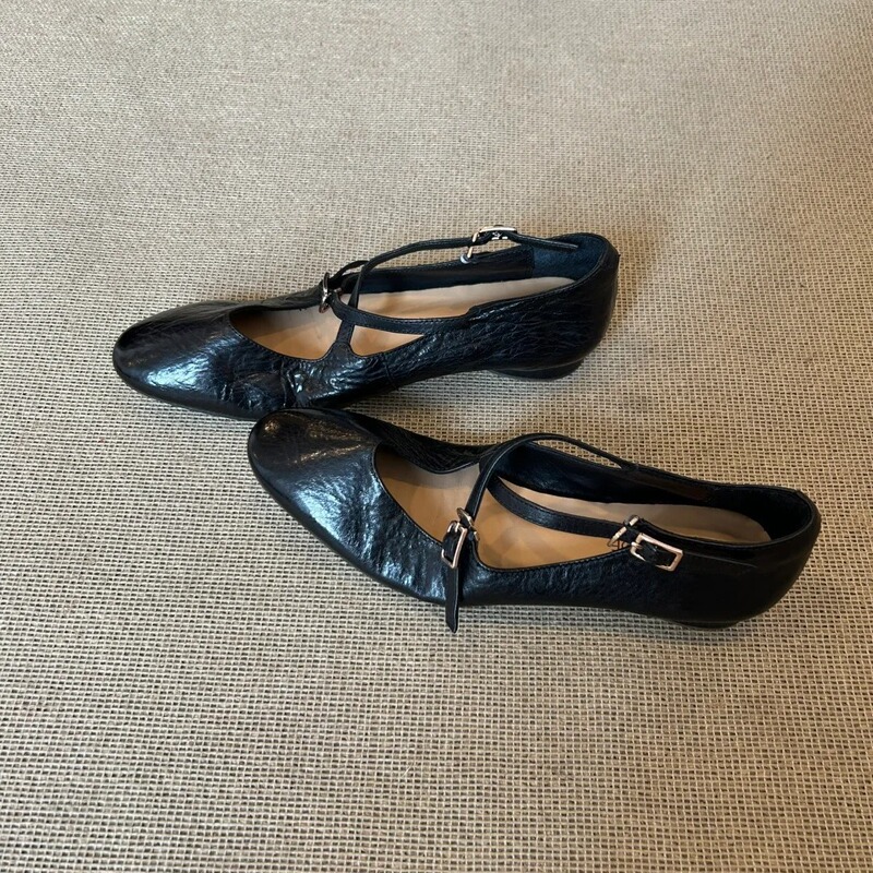 Washed Cowhide ~ Red Ballet Shoes Vintage Genuine Leather Cross Strap Mary Jane Shoes Women's Round Toe Shallow Mouth Flat Shoes