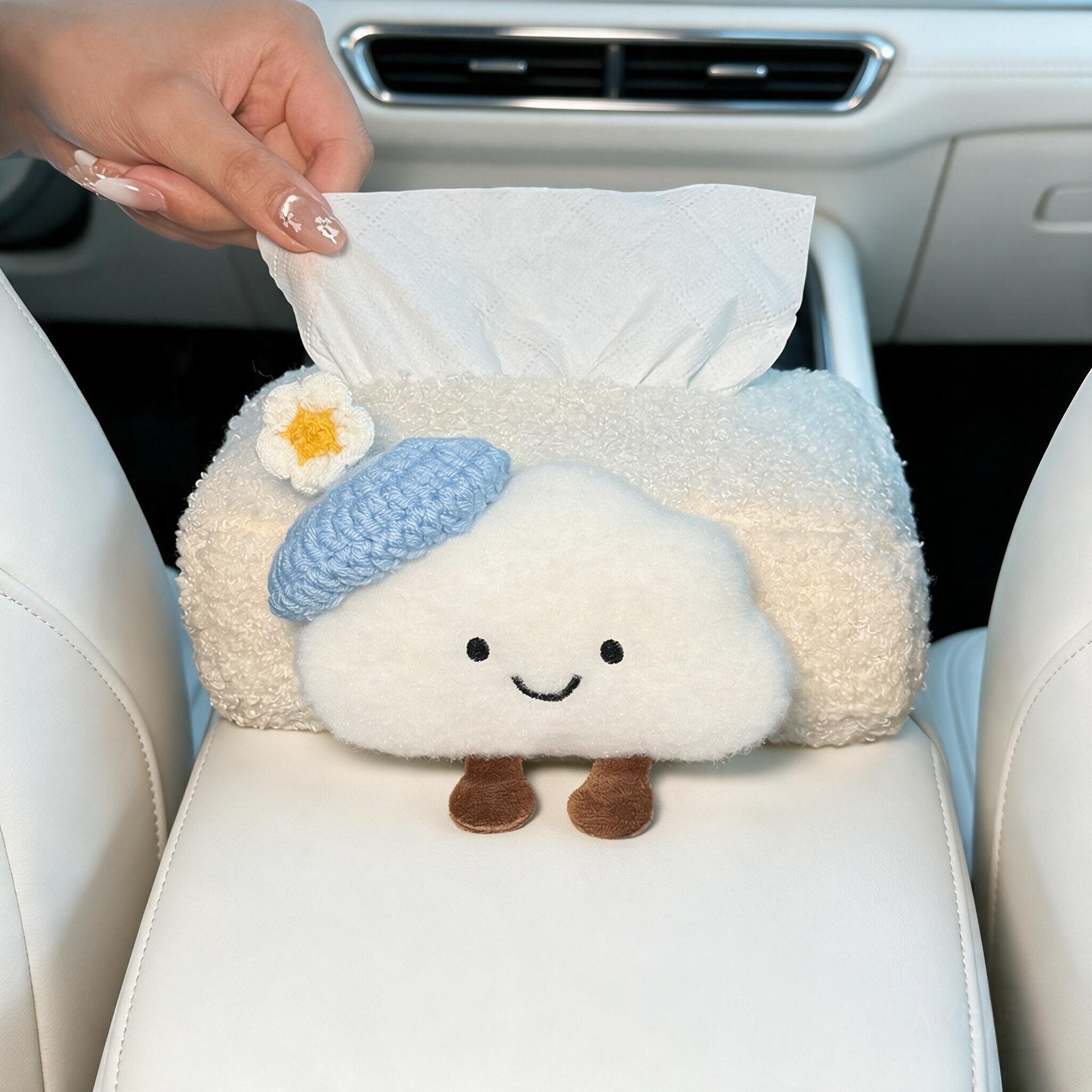 2026 New Model Car Tissue Box, Armrest Box Tissue Holder, Seat-mounted Car Tissue Bag, Cute Cloud Design for Women