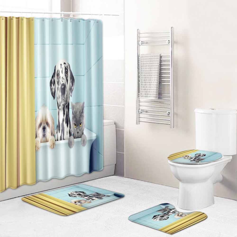 新款卡通动漫3D系列地垫印花防水家居浴帘浴室四件套三件套代发