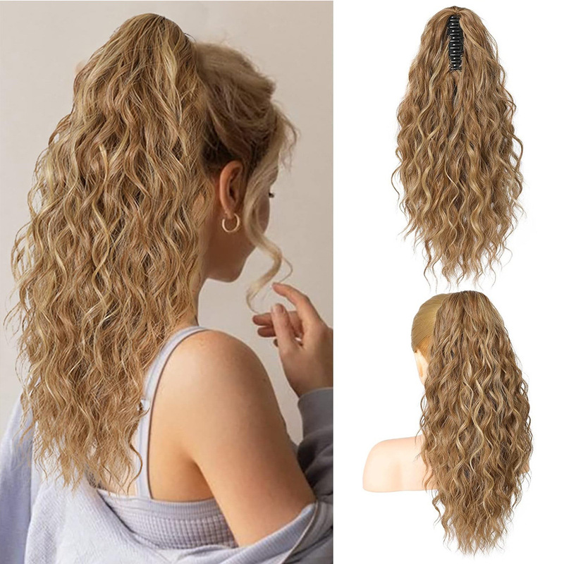 Amazon New Product Wig Double Ponytail for Women European and American Style Corn Perm Fluffy Ponytail Long Curly Hair Extensions