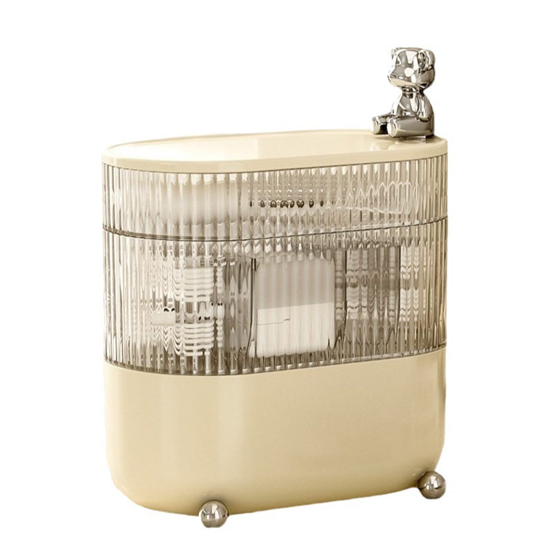 Luz de lujo de escritorio giratorio caja de almacenamiento joyas a prueba de polvo transparente de múltiples capas cable de datos tocador estante de almacenamiento de entrada