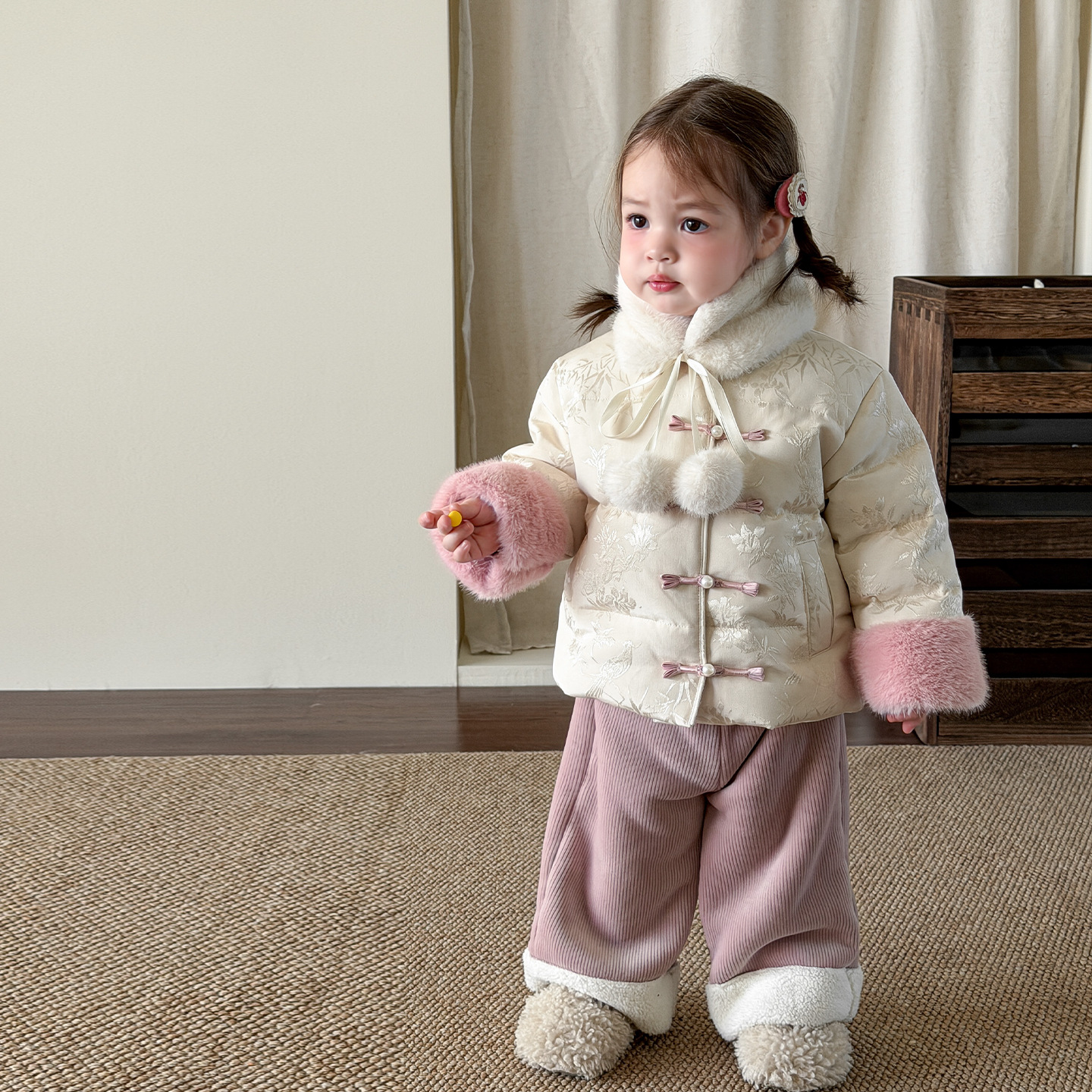 Sugar Pear ropa infantil de niña nueva ropa de invierno china ropa de niños gruesa ropa de bebé pantalones de abrigo