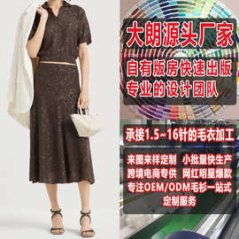 亚马逊新款女式气质V领亮片针织衫套装大朗毛衣看图打版加工定制