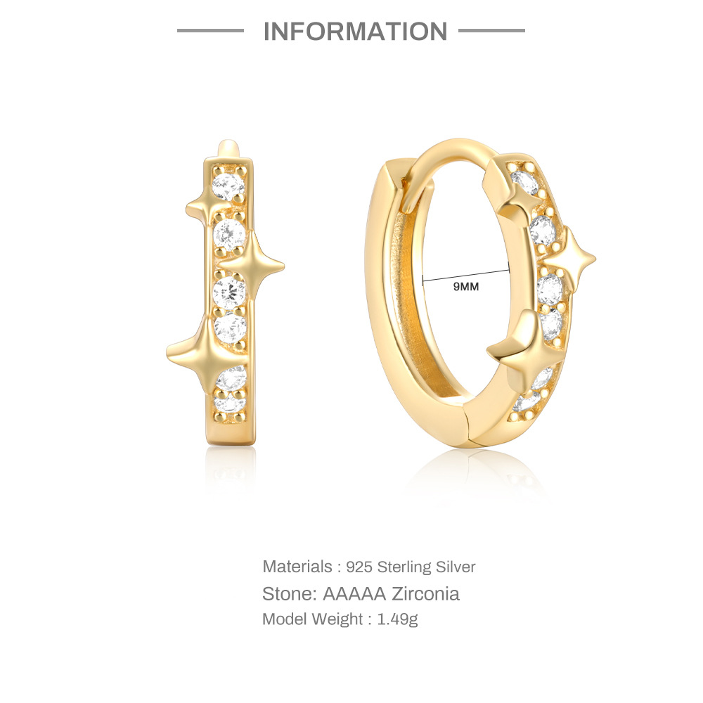 4g Weight 925 Sterling Silver Ear Needle Material Zircon Inlay Material Earrings Classification 1 Pair Quantity Daily, Street Occasion 925 Sterling Silver Material Star Pattern Women's Gender Plating, Inlay Design Simple Style Style 1 Pair 925 Sterling Silver Zircon Star Earrings 无