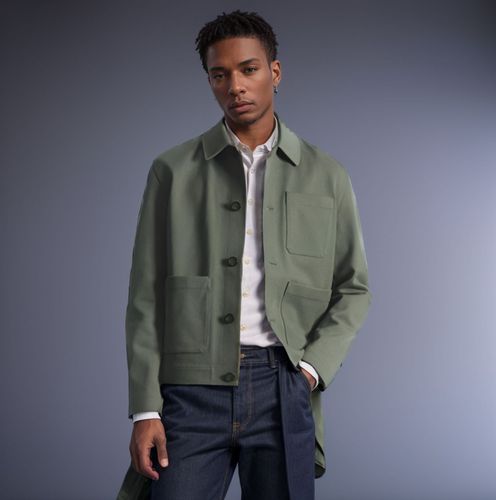 Men's Casual Stand Collar Work Jacket Outerwear for Spring and Autumn Open Top Shirt