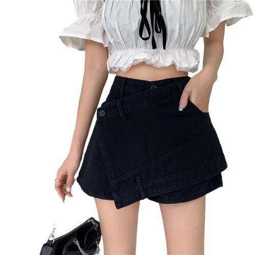 Korean Version Asymmetrical Patchwork Skirt High-Waist Slimming Sun-Protective Women's Petite Summer Versatile Short Pants