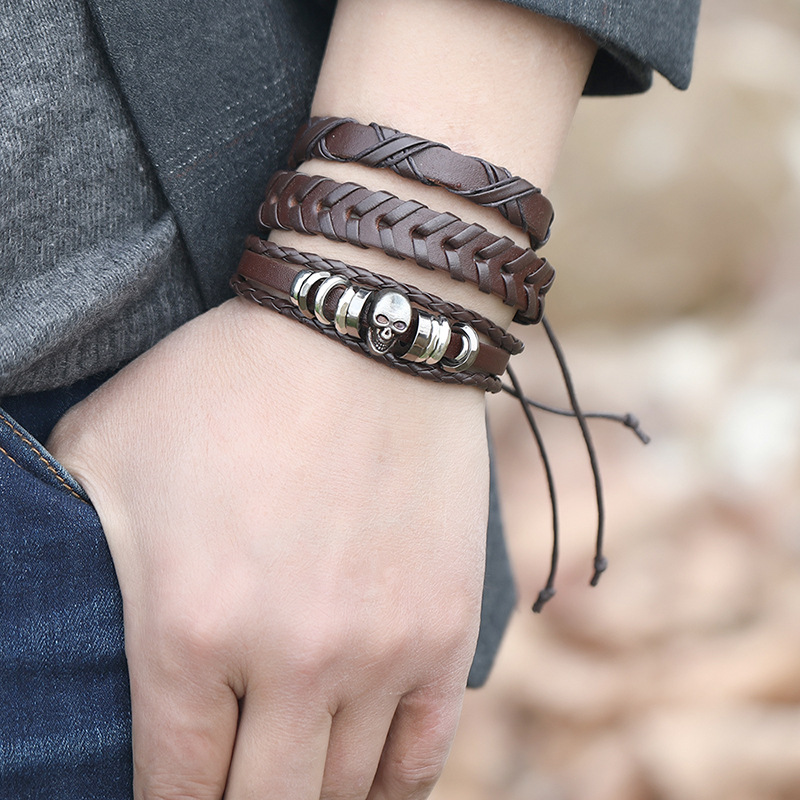 retro braided leather bracelet set