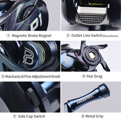 Saltwater Casting Reel 5+1BB 7.2:1 Long Range Drop Shot Fishing Reel Black Water Drop Baitholder Fishing Reel