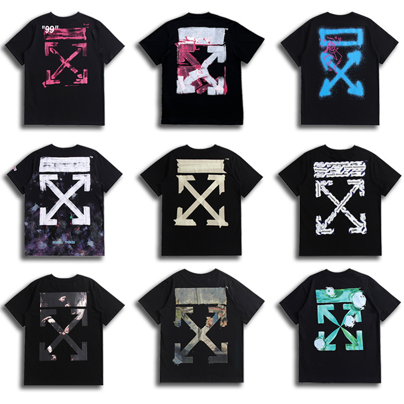 Tested Version Off Hot Stamping Tape Printed Arrow Ow Round Neck Men's Loose Women's Large Size White Couple Short-Sleeved T-Shirt