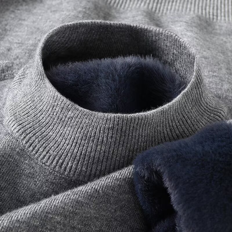 One-Piece Velvet Half Turtleneck Sweater for Men, Cheap and Easy to Wear, Pure Color Pullover Knitted Bottoming Shirt, Winter Velvet Warm Top