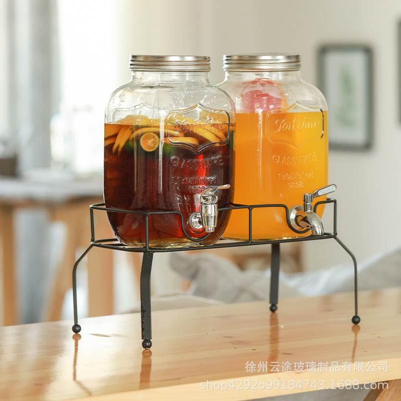 Amazon vidrio transparente tarro de jugo con grifo comercial restaurante bebida leche cola cubo cóctel traje al por mayor