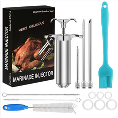 Cross-border new BBQ three-pronged stainless steel seasoning turkey syringe turkey needle 2OZ BBQ tool